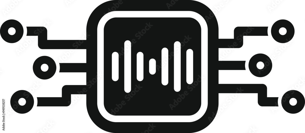 Poster this black and white vector icon represents the concept of digital signal processing, with a soundwa