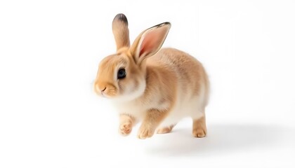 Cute Bunny Rabbit Hopping on White Background