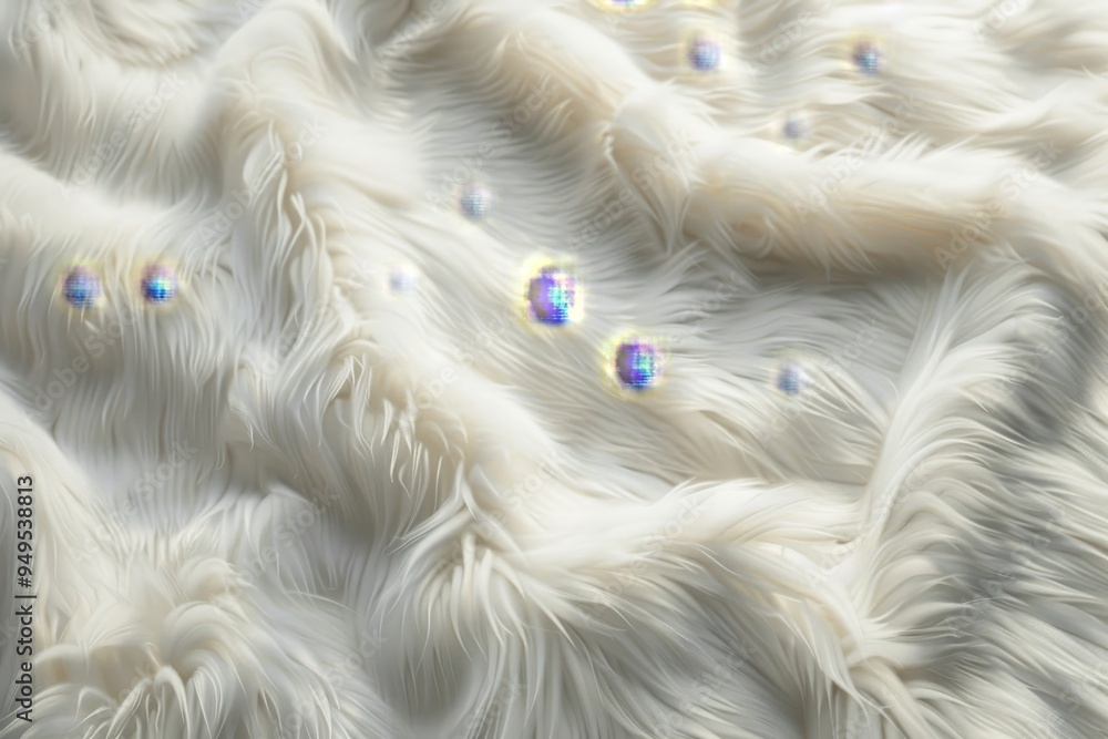 Poster a detailed view of white fur covered with bubbles, creating a unique texture, smooth and seamless fu