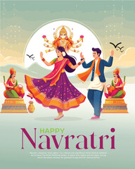Happy navratri and Subh navaratri with ma durga social media post banner template
