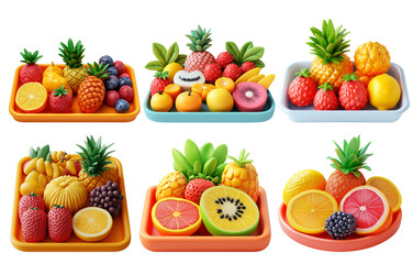 Assorted fruit platters with tropical fruits isolated on transparent background