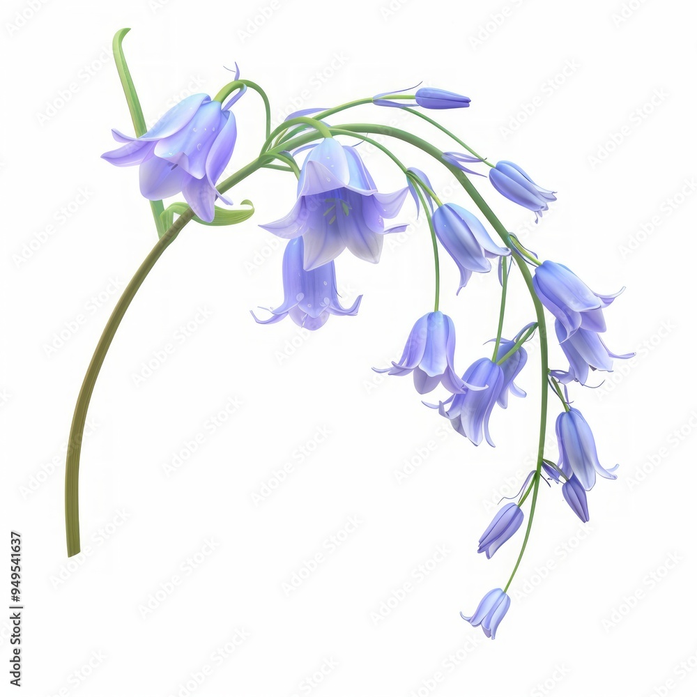 Wall mural Delicate bluebell flowers on a white background.