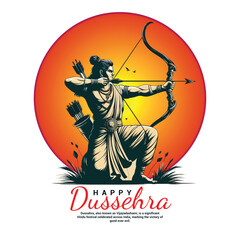 Illustration of bow and arrow in happy Dussehra festival of India