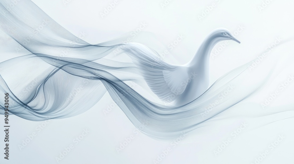 Poster abstract sign of peace, with soft flowing lines and a dynamic white-light grey background, creating 