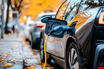 Charging modern electric car battery on the street