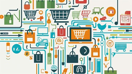 Naklejka premium A colorful image of shopping carts and shopping bags