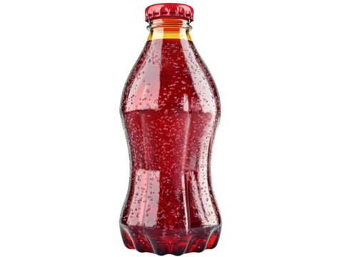 Red Soda Bottle with Water Droplets on Abstract Background