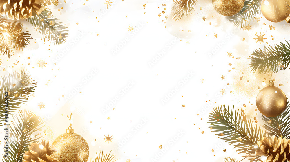 Sticker Gold and Glitter New Year Frame white Background watercolor