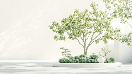 Obraz premium A single plant in a pot on planting area with the beautiful tree surrounded.