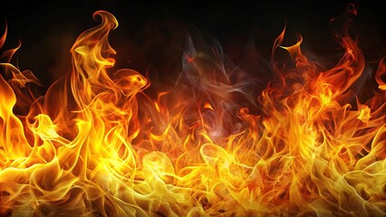 Fototapeta premium Vibrant abstract flames in orange and yellow hues on a dark background, evoking passion and intensity