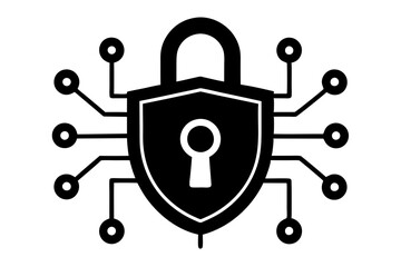 Silhouette of Cybersecurity Lock, Vector Illustration, Secure Lock Icon, Cybersecurity Protection Design