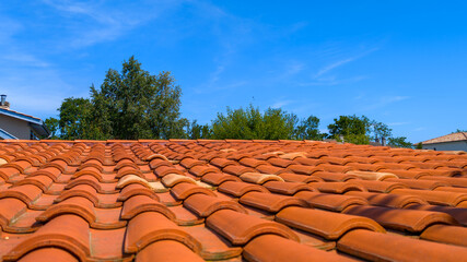 Roof tile european tiles on home building with blue sky