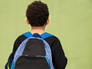 back view of boy, Back view of child with blue bag, back view of student