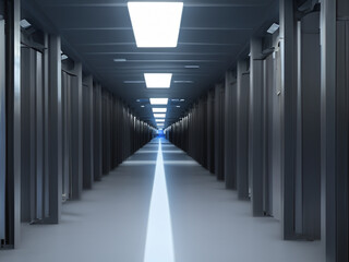 A hallway scene inside a future building