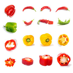 set of red peppers, set of paprika, cutting paprika, cutting red peppers.