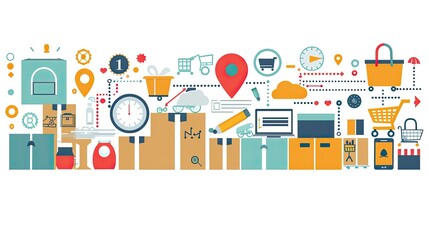 Naklejka premium A colorful image of various items such as a clock, a laptop, a book