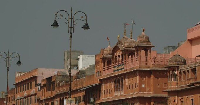 Jaipur, Rajasthan, India. View On Architecture Of Jaipur Or Pink City Due To Dominant Color Scheme Of Its Buildings In Old City. City Was Planned According To Indian Vastu Shastra By Vidyadhar