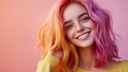 A beautiful young woman with bright hair