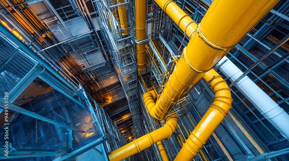 Poster automated iot enabled machinery seamlessly installing plumbing systems in a tall building under cons