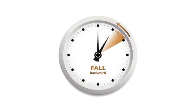 Animated illustration of a clock showing the time change when daylight savings time ends in the fall