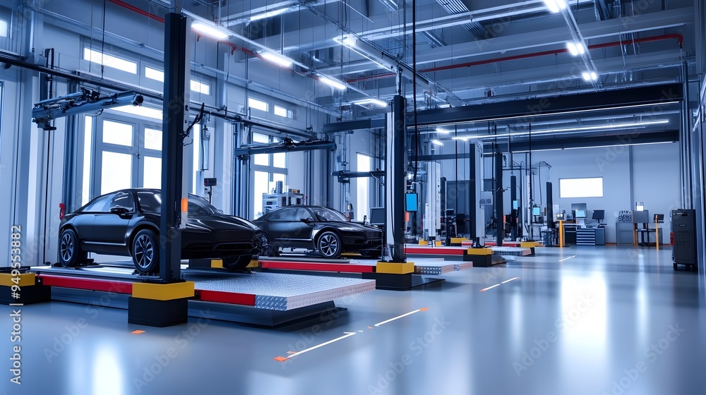 Poster photograph of a dedicated vehicle testing area within a high tech smart factory