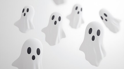Minimalist Ghost Faces Floating Against a White Background,