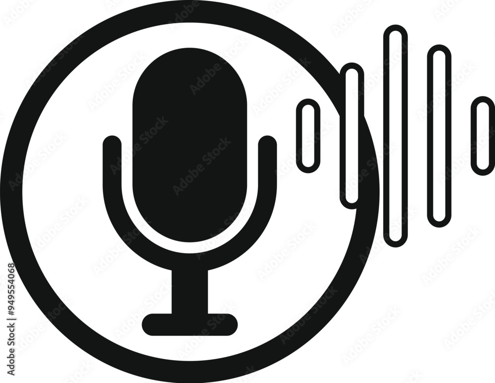 Aufkleber simple black and white vector illustration of a microphone icon generating a sound wave, perfect for