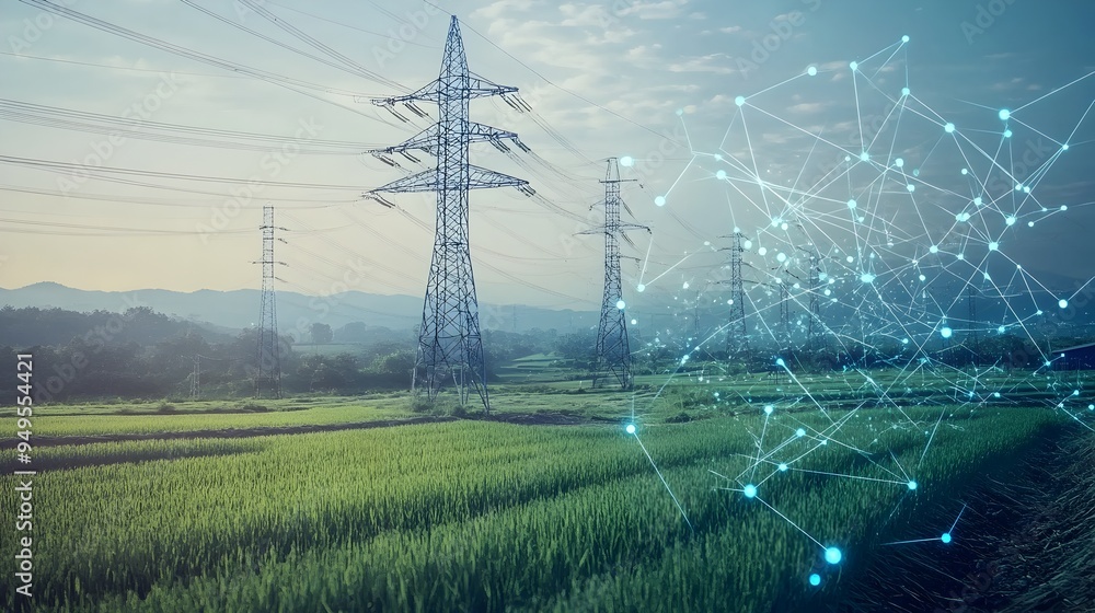 Poster high voltage power poles efficiently aligned using iot technology and connected sensors providing co