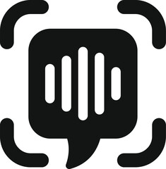 Obraz premium Black and white vector icon of a speech bubble with an audio sound wave inside being detected by a voice recognition software