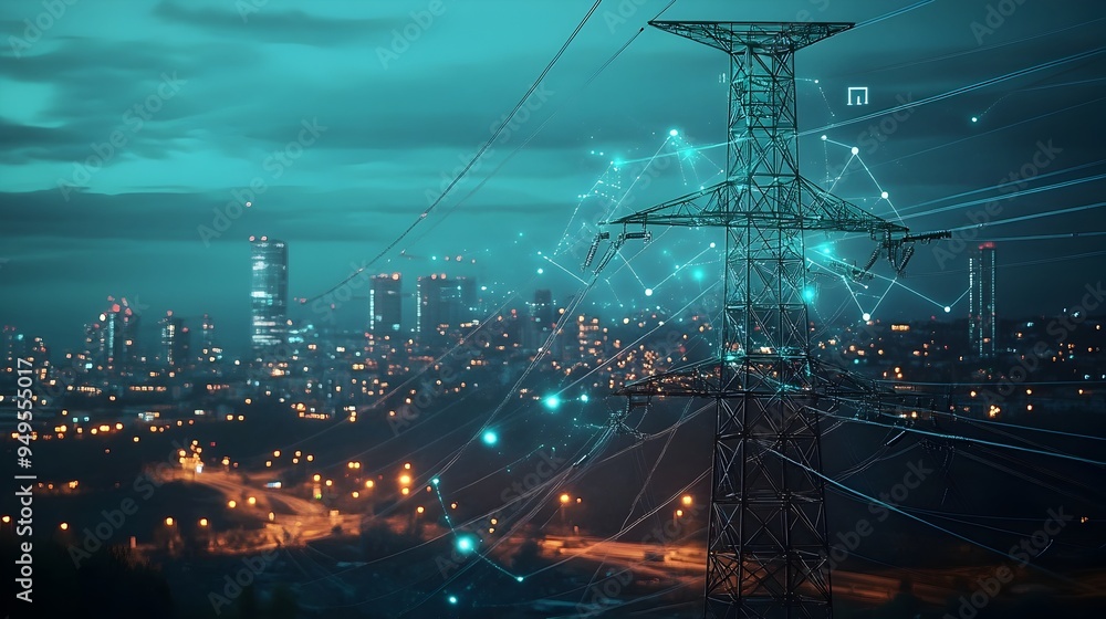 Poster iot technology ensuring precision and safety in high voltage power pole installation enabling enhanc