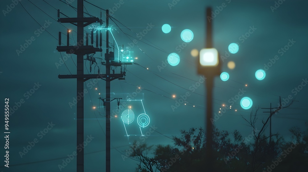 Poster iot systems analyzing data and monitoring high voltage power pole installation process with ample co