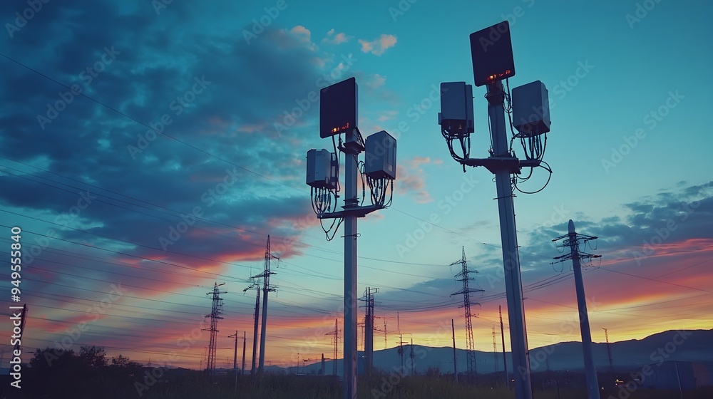 Aufkleber iot devices and sensors monitoring the stability and condition of high voltage power poles during in