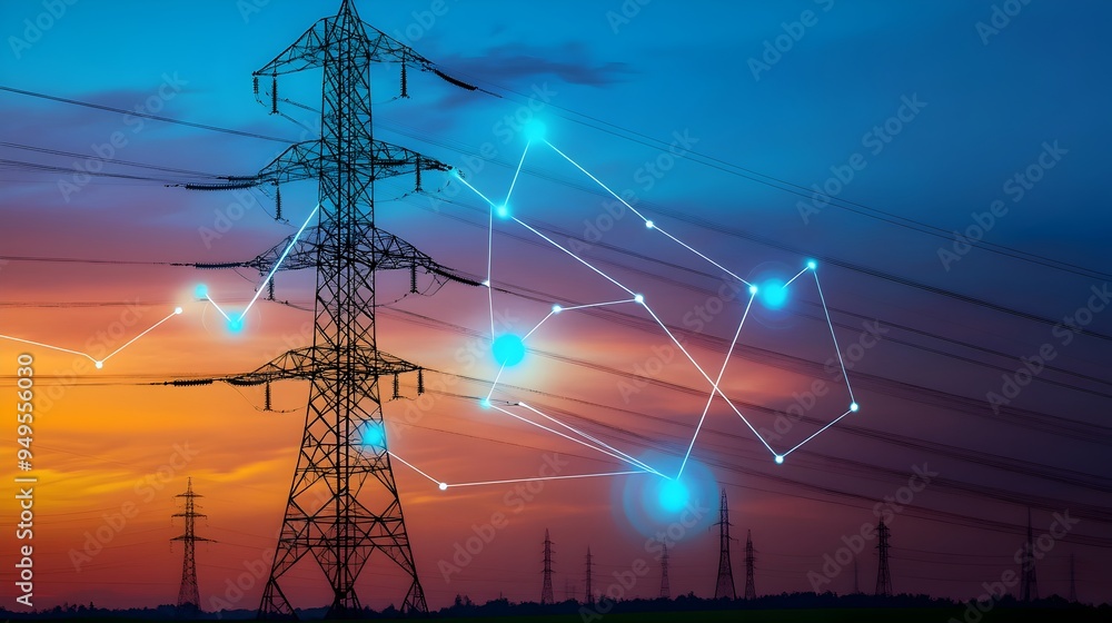 Poster enhancing high voltage power pole installation efficiency with iot technology for seamless utility i