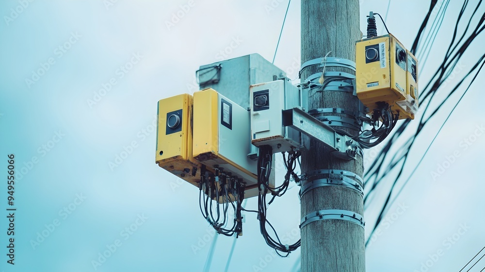 Poster smart sensor installation on high voltage power poles for monitoring and optimizing electrical grid 