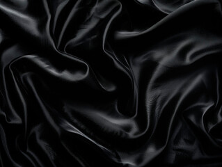 Fototapeta premium Smooth Black Silk Fabric with Rich Texture and Shadows for Luxury Background