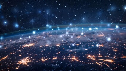 Earth at Night with Interconnected Network of Light