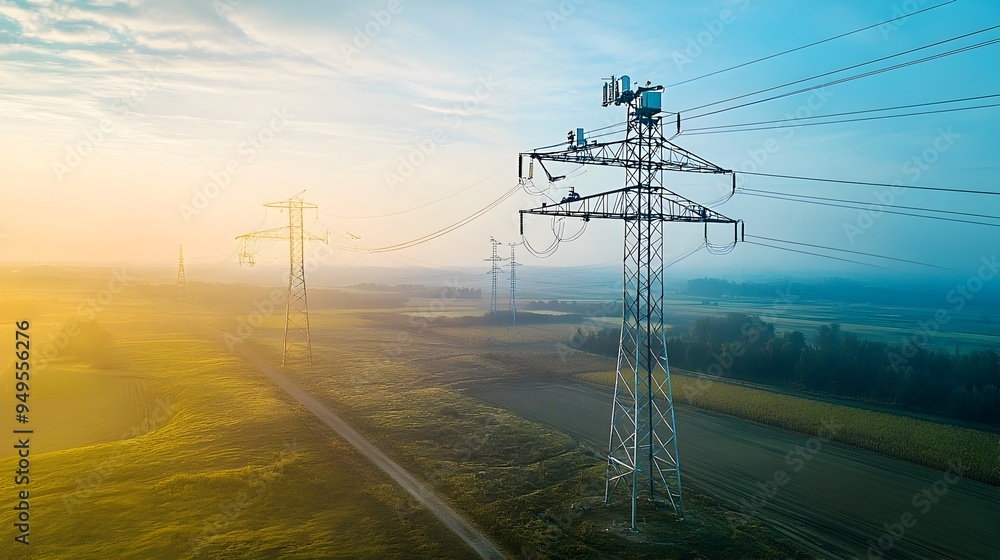 Poster aerial view of a drone equipped with iot sensors and advanced technology inspecting and monitoring t