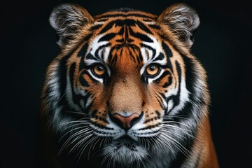 Naklejka premium Close-up Portrait of a Tiger's Face with Intense Gaze