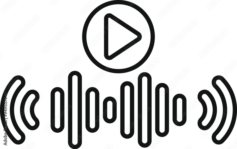 Poster simple vector showing an audio wave playing with a play button icon above, great for representing st
