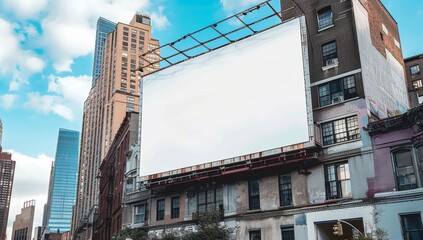 A Blank Billboard in the City, Surrounded by Buildings