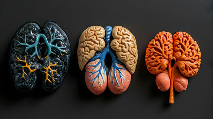 Anatomical Models of Lungs Brain and Testis on Black Background