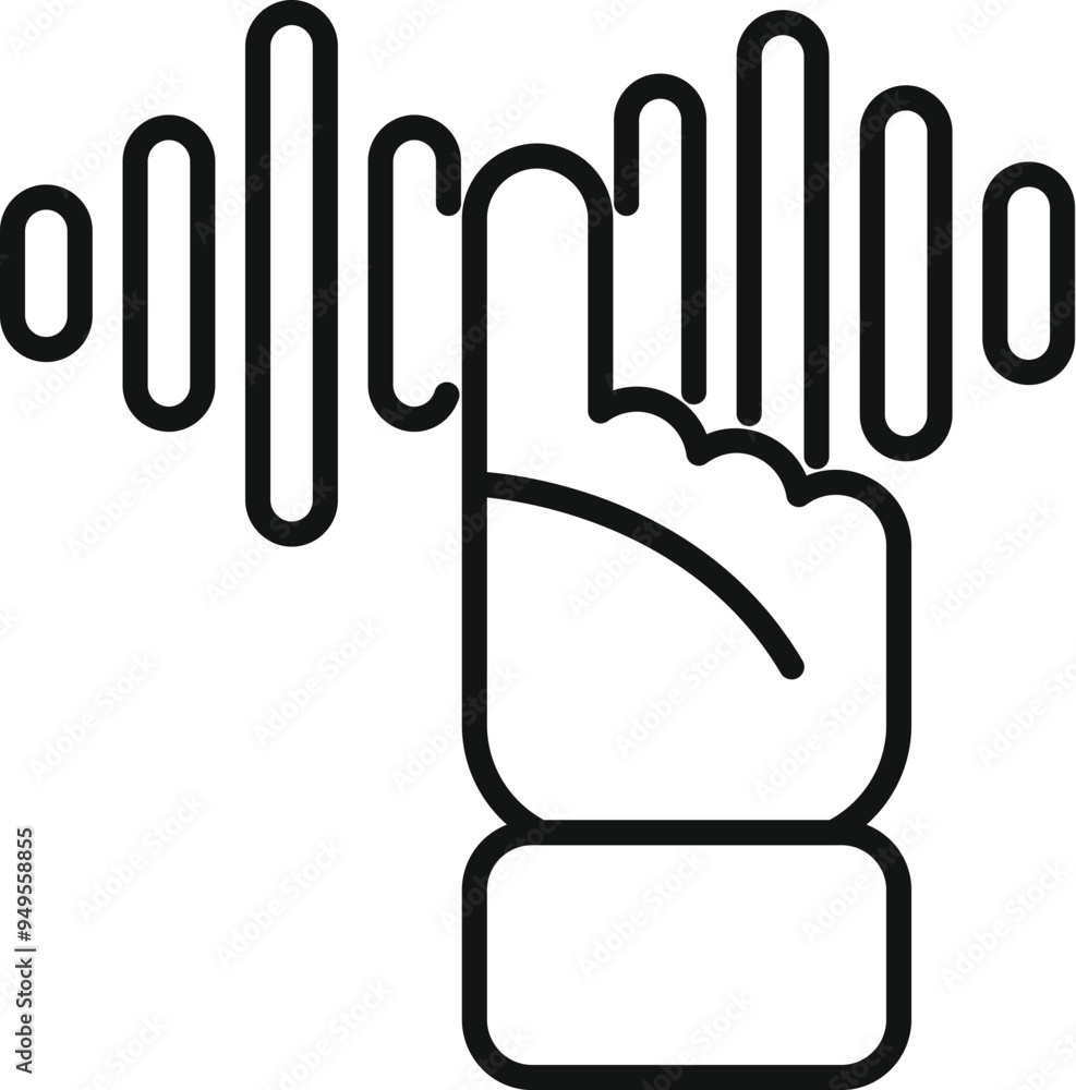 Poster hand touching sound waves, a simple icon about sound frequency in line style