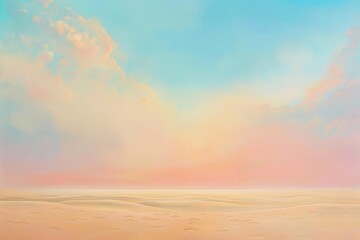 Painting depicting a beach with soft sand and a pastel sky background, Soft sand stretching beneath a pastel sky