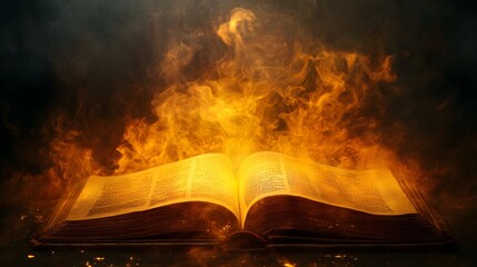 red yellow mist over a ancient magical book background