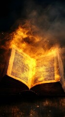 Obraz premium red yellow mist over a ancient magical book background