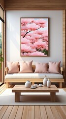 Mockup frame in interior background, room in light pastel colors, 