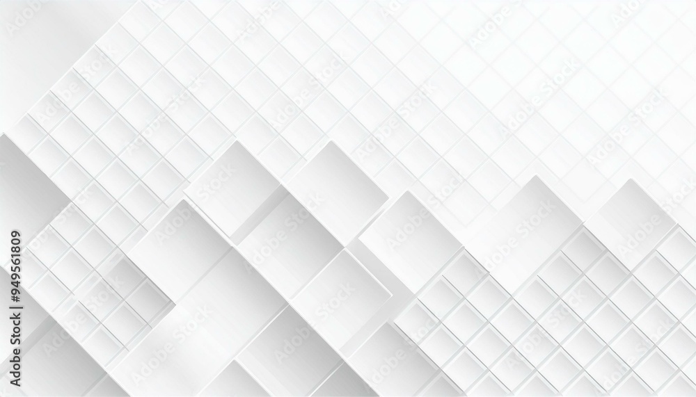Poster silver color square pattern on the banner with shadow. abstract white and grey color geometric backg