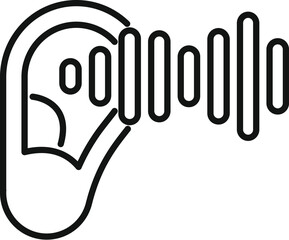 Simple line art icon of a human ear hearing sound waves, perfect for representing audiology and sound related topics