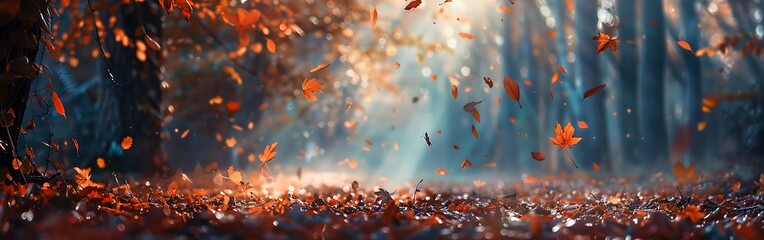 Magical autumn forest path and tree.