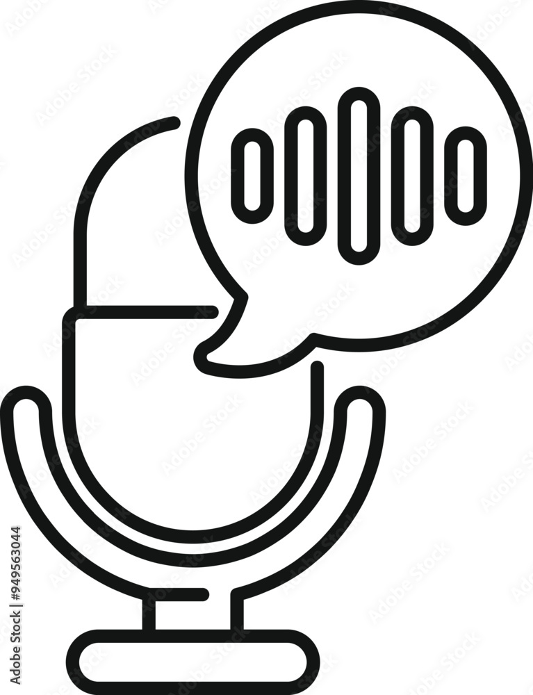 Poster simple vector icon of a microphone recording sound waves, perfect for representing podcasts, audio r